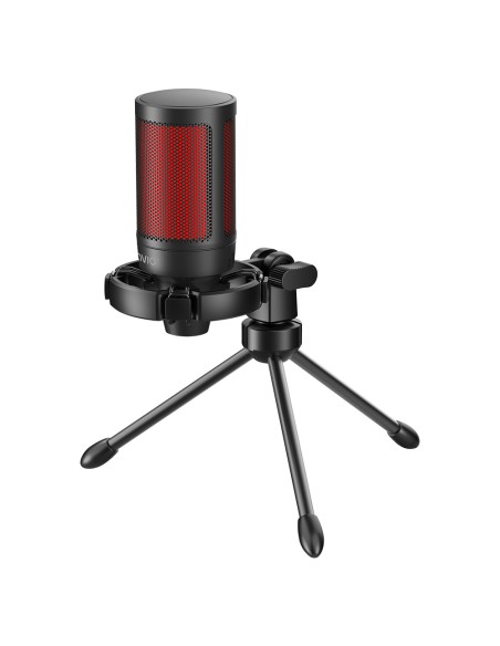 wired gaming microphone with backlight tripod USB SONAR PRO Negro, Rojo Micrófono para videoconsola