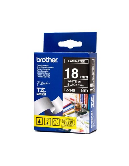 TZ-345 cinta para impresora de etiquetas Blanco sobre negro