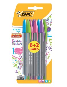 Cristal Large Fashion Colours Azul, Verde, Rosa, Púrpura Bolígrafo 8 pieza(s)