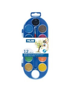 ESTUCHE ACUARELAS 12 PASTILLAS 30 MM Y PINCEL MILAN 80011