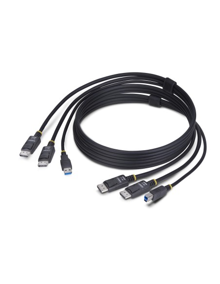 Cable KVM DisplayPort de Doble Pantalla con USB 5Gbps de 1,8m - 4K 60Hz - DP 1.2 - Cable para Conmutador KVM para Dos Monitores