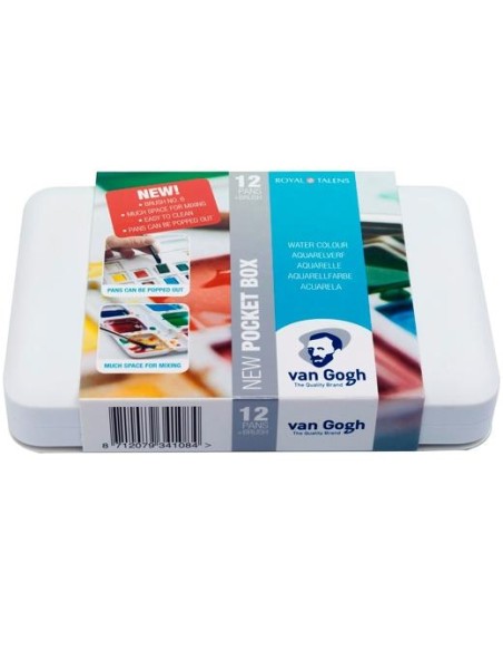 TALENS VAN GOGH SET ESTUCHE DE PINCEL + PALETA + 12 ACUARELAS COLORES BÁSICOS SURTIDOS