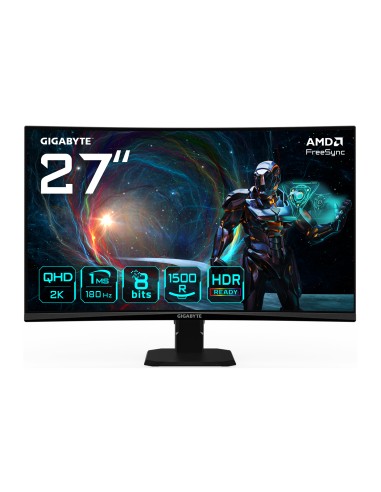 GS27QCA 27" Monitor Curvo para Gaming QHD - 2560 x 1440, 180Hz, 1ms, 250 cd/m², FreeSync, HDR Ready, HDMI 2.0, DisplayPort 1.4