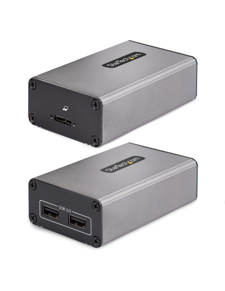 Extensor USB 3.0 de 2 Puertos sobre Fibra Multimodo OM3 - LC/LC - Hub de 2 Puertos USB-A de 5Gbps - Alcance de 350m - Alargador 