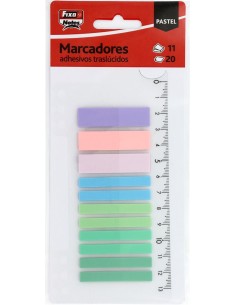 Blister marcadores autoadhesivos translucidos 3 de 12x45 y 8 de 6x45 con regla