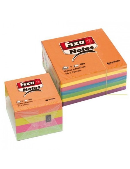 CUBO 400 NOTAS ADHESIVAS 76X76MM FIXO COLORES NEON