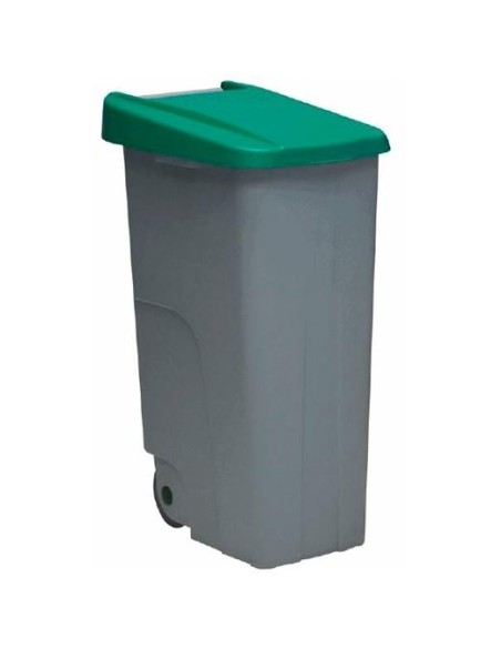 DENOX CONTENEDOR DE RECICLAJE C/RUEDAS Y ASA TAPA BASCULANTE 110L VERDE