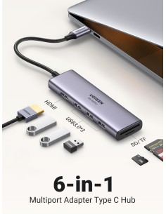 CM511 5-in-1 Adapter USB-C Hub to 3x USB3.0 + HDMI + TF/SD Gray