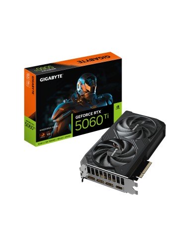 GeForce RTX 5060 Ti WINDFORCE OC 8G Tarjeta Gráfica  8 GB GDDR7, 128 bits, PCI-E 5.0, 2587 MHz Frecuencia del núcleo, 3 x Displ