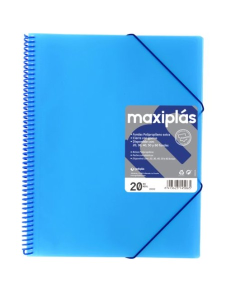 CARPETAS A4 20 FUNDAS A4 ESPIRAL MAXIPLAS AZUL