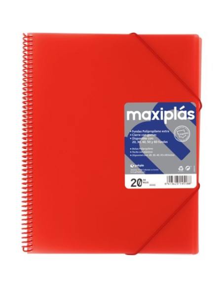 CARPETAS A4 20 FUNDAS A4 ESPIRAL MAXIPLAS ROJO