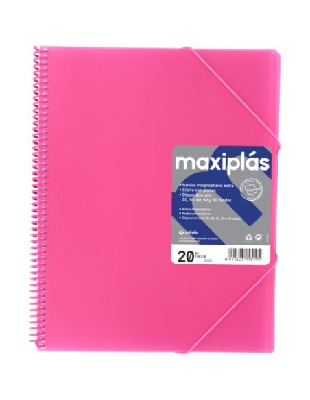 CARPETAS A4 20 FUNDAS A4 ESPIRAL MAXIPLAS FUCSIA