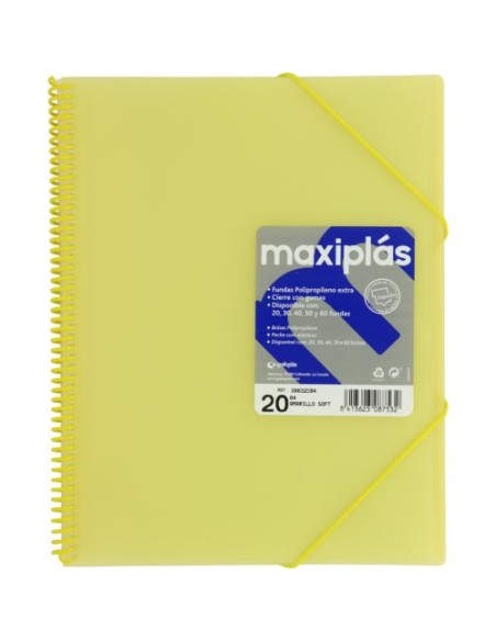 CARPETAS A4 20 FUNDAS A4 ESPIRAL MAXIPLAS AMARILLO SOFT