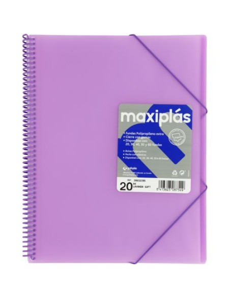 CARPETAS A4 20 FUNDAS A4 ESPIRAL MAXIPLAS LAVANDA SOFT