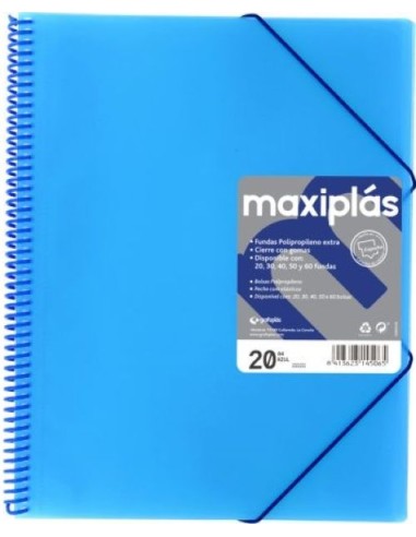CARPETAS A4 40 FUNDAS A4 ESPIRAL MAXIPLAS AZUL