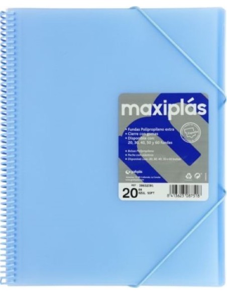 CARPETAS A4 40 FUNDAS A4 ESPIRAL MAXIPLAS AZUL SOFT
