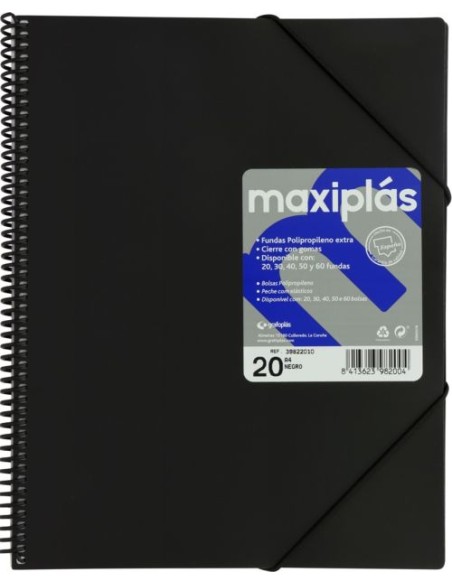 CARPETAS A4 40 FUNDAS A4 ESPIRAL MAXIPLAS NEGRO