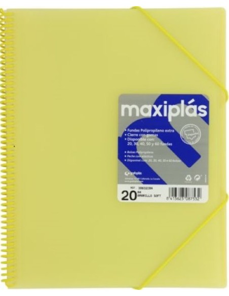 CARPETAS A4 60 FUNDAS A4 ESPIRAL MAXIPLAS AMARILLO SOFT
