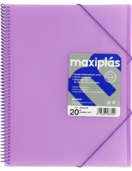 CARPETAS A4 60 FUNDAS A4 ESPIRAL MAXIPLAS LAVANDA SOFT
