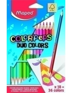 MAPED LÁPICES DE COLORES DUO COLOR´PEPS BICOLOR SURTIDOS EN ESTUCHE DE 18 - Pack de 12 unidades - 829601FC