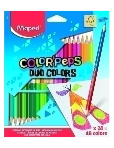 MAPED LÁPICES DE COLORES DUO COLOR´PEPS BICOLOR SURTIDOS EN ESTUCHE DE 24 - Pack de 12 unidades - 829602FC