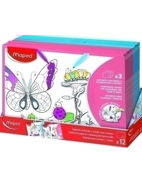 MAPED 3 SOPORTES 3D PARA COLOREAR Y PINTAR + PASTILLAS ADHESIVAS COLORES SURTIDOS