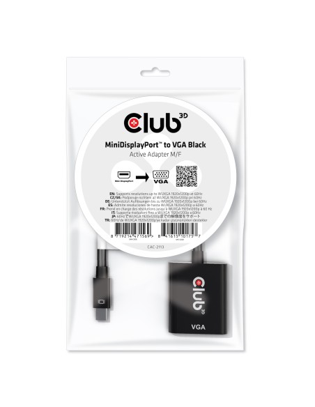 CAC-2113 adaptador de cable de vídeo 0,228 m Mini Displayport VGA Negro