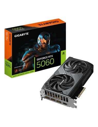GeForce RTX 5060 WINDFORCE OC 8G Tarjeta Gráfica - 8GB GDDR7, 128bit, PCI-E 5.0, 2512 MHz Frecuencia del núcleo, 3 x DisplayPort