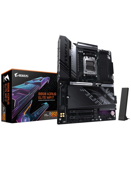 B850 AORUS ELITE WIFI7 Placa Base - Procesadores AMD Ryzen Serie 9000, VRM digital de 14+2+2 fases, hasta 8200MHz DDR5 (OC), 1xP