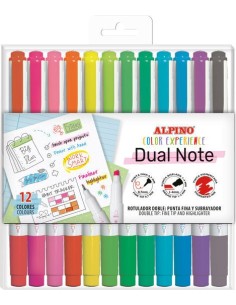 Estuche 12 rotuladores doble punta dual note punta fina y subrayador colores surtidos