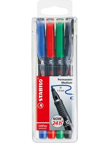 OHPen universal permanent, 4 Pack marcador permanente Punta redonda Negro, Azul, Verde, Rojo 4 pieza(s)