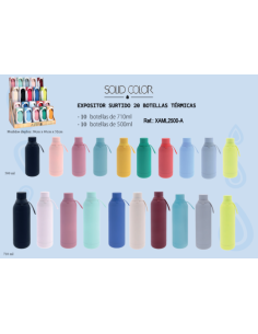 Expositor 20 botellas 10 de 710ml y 10 500 ml monocolor surtidas