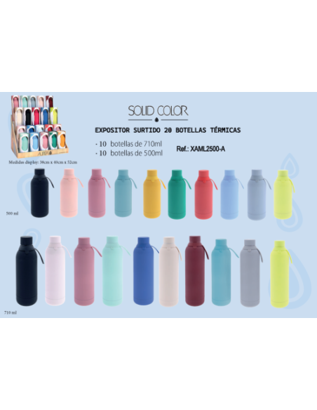 Expositor 20 botellas 10 de 710ml y 10 500 ml monocolor surtidas