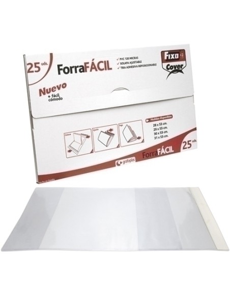 GRAFOPLÁS FORRO LIBROS PVC 120 MICRAS SIN ADHESIVO SOLAPA AJUSTABLE 300X530MM TRANSPARENTE ENVASE DE 25