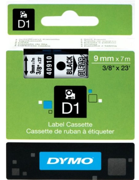 CINTA DYMO D1 9MMX7M NEGRO TRANSPARENTE