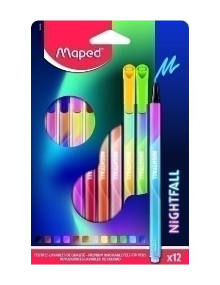MAPED ROTULADORES NIGHTFALL TRIANGULARES ESTUCHE 12 C/SURTIDOS