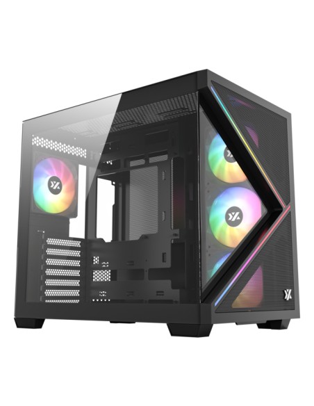QUBEX, TORRE GAMING,DUAL CHAMBER, 4x VENTILADORES, A-RGB, MESH DUAL ,BTF, TYPO C, ATX, NEGRA