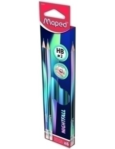 MAPED LÁPIZ DE GRAFITO NIGHTFALL HB N.2 C/GOMA BLISTER 6U SURTIDOS