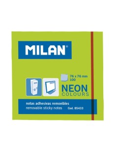 MILAN BLOC NOTAS ADHESIVAS 100 HOJAS 76X76MM VERDE NEÓN -10U-