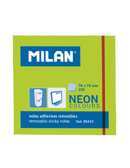 MILAN BLOC NOTAS ADHESIVAS 100 HOJAS 76X76MM VERDE NEÓN -10U-