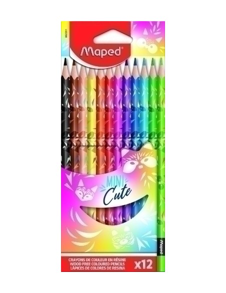 MAPED LÁPICES DE COLORES DE RESINA MINI CUTE COLORES SURTIDOS EN ESTUCHE DE 12