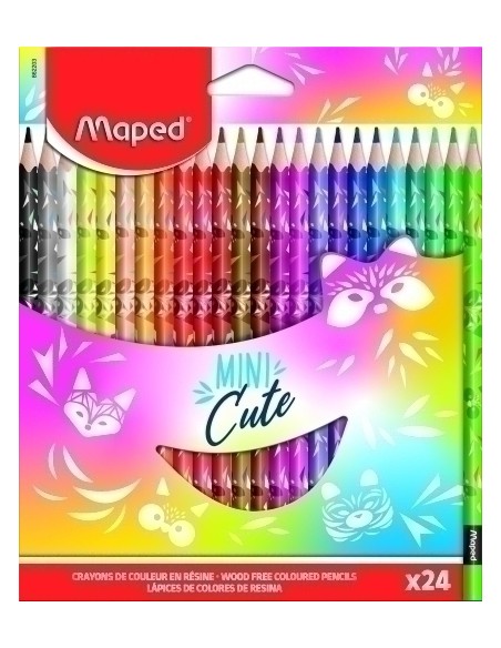 MAPED LÁPICES DE COLORES DE RESINA MINI CUTE COLORES SURTIDOS EN ESTUCHE DE 24