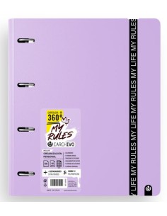 Carpeblock 360 foam my rules a4 anillas 35mm cuad5x5 y cierre de goma color malva