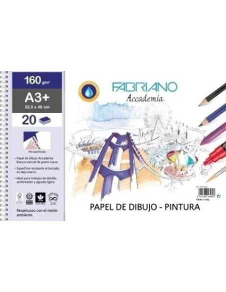 Bloc dibujo espiral tempera acuarela a3 20h 160g microperforado fabriano Bloc dibujo espiral tempera acuarela a3 20h 160g microperforado fabriano
