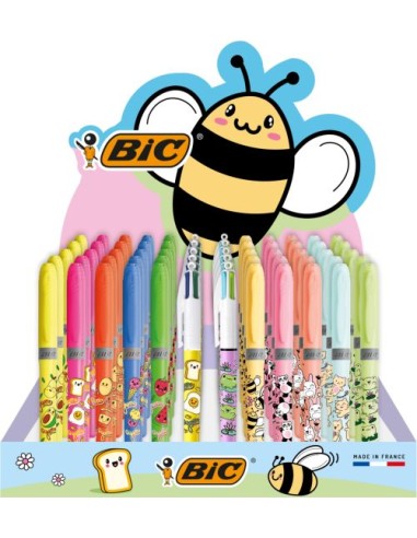 Expositor 24 boligrafos 4 colores 120 marcadores fluorescentes coleccion Kawai