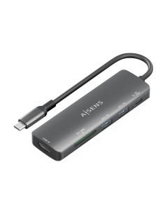USB-C Dock 6 en 1, USB-C A, 1x HDMI, 2x USB-A, 1x USB-C PD 100W, 1x SD, 1x MicroSD, Gris, 15cm