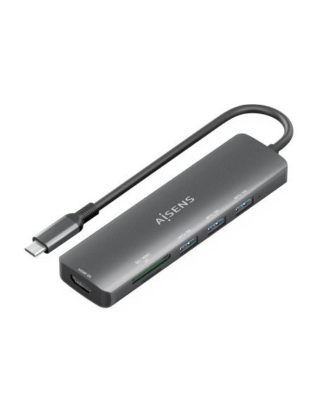 USB-C Dock 6 en 1, USB-C A, 1x HDMI, 3x USB-A, 1x SD, 1x MicroSD, Gris, 15cm