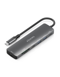 USB-C Dock 7 en 1, USB-C A, 1x HDMI, 2x USB-A, 1x USB-C, 1x USB-C PD 100W, 1x SD, 1x MicroSD, Gris, 15cm
