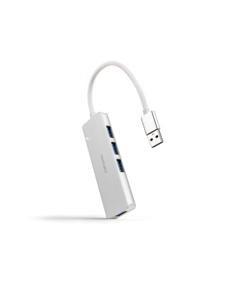 Hub USB-A 3.0. a 4xUSB3.0, USB-A/M-USB 3.0/H, Aluminio, Color Plata, 18 cm
