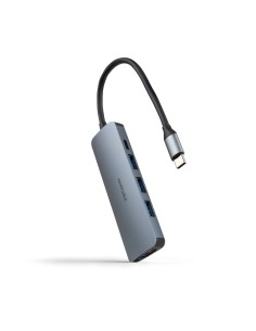 Hub USB-C 5 en 1, Conversor USB-C 3.1 a 3xUSB-A 3.0 + USB-C PD + HDMI, Aluminio, Gris, 18 cm